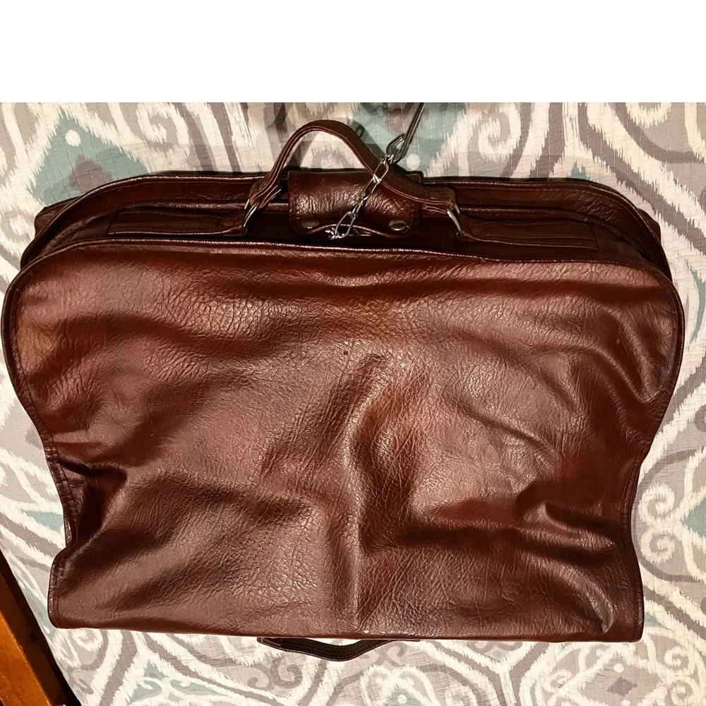 American‎ Tourister Vintage Brown Faux Leather Bi-Fold Garment Bag Travel Suit